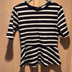 Gap peplum navy and cream striped top